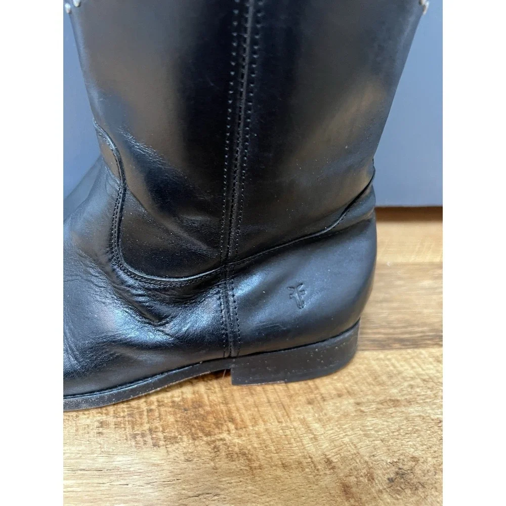 Frye Melissa Studded Short Black Leather Boots Size 8